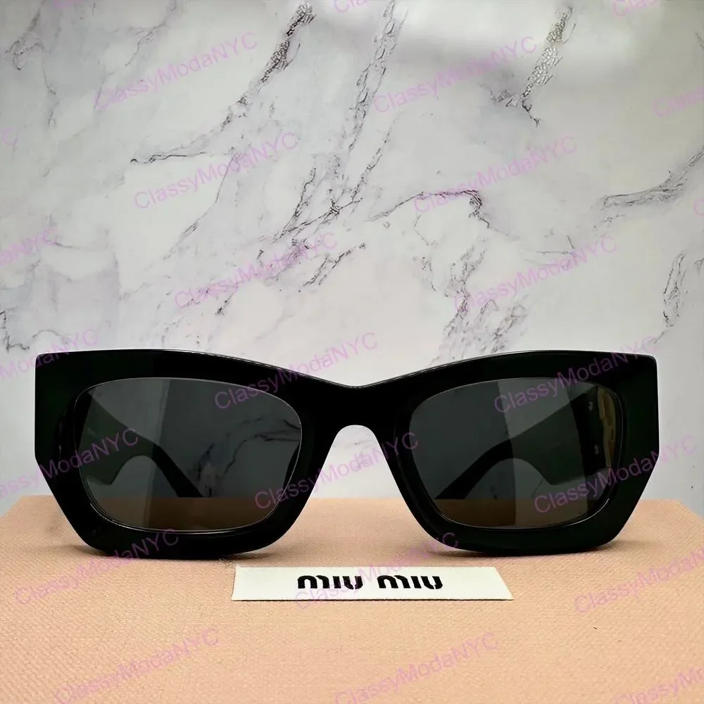 New MIU MIU Sunglasses New Black Acetate Gold Metal Logo Square Cat Eye
